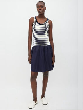 Sacai Luck Striped Fringe Dress Size 2 White Navy Blue